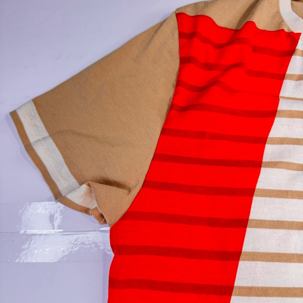 BALENCIAGA Stripe T-Shirt Women’s Size XL Brown Cotton Stretch Crewneck Casual - Picture 9 of 12